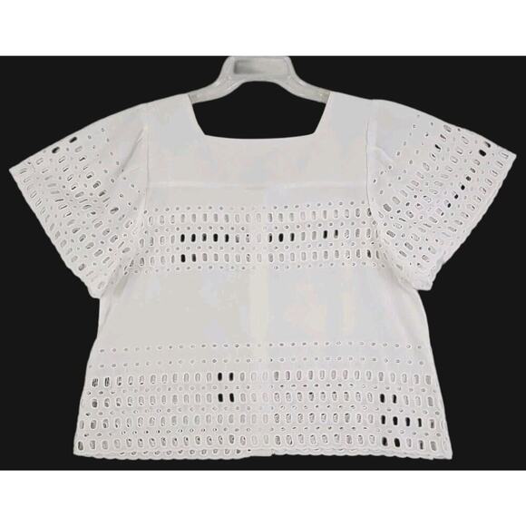 Calypso~Woman Size M~White 100 % Cotton Button-Up Shirt Blouse Shirt Sleeve NWT. - Picture 9 of 15